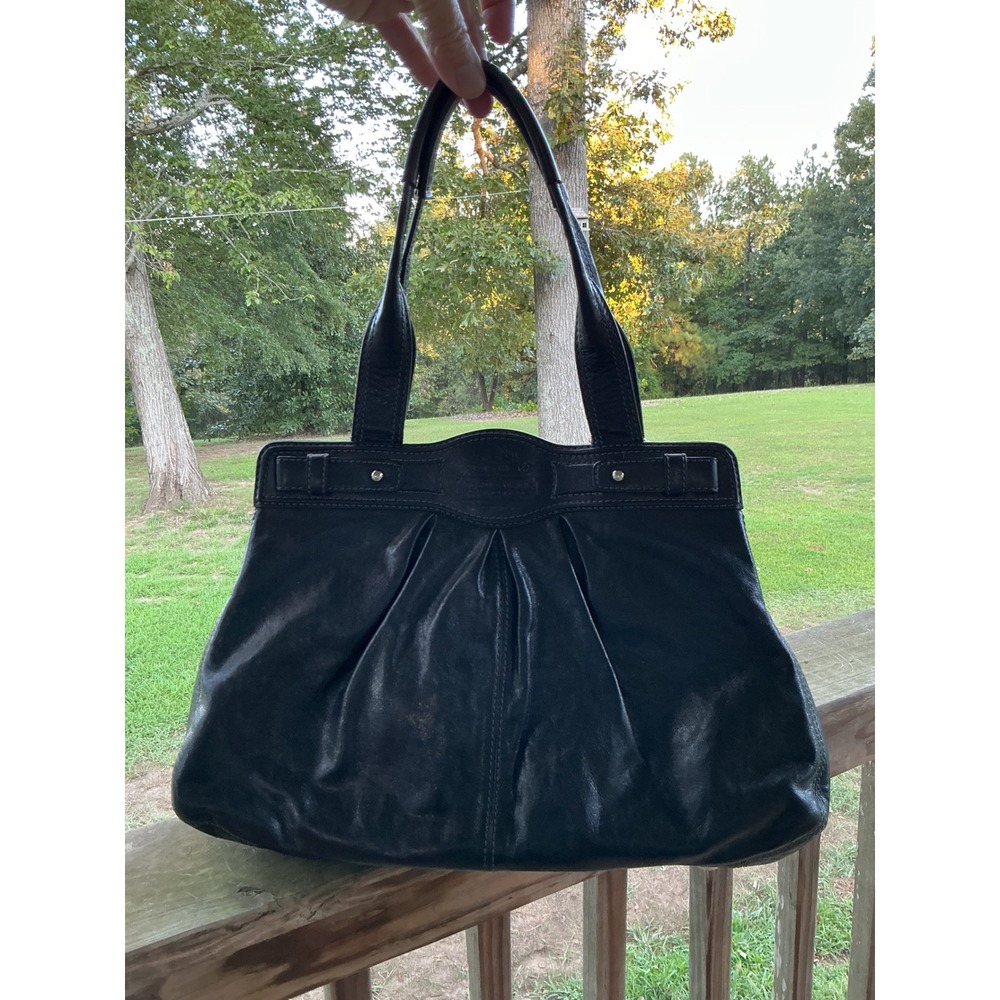 Coach Parker Black Leather Shoulder Bag Tote Turnlock 13924